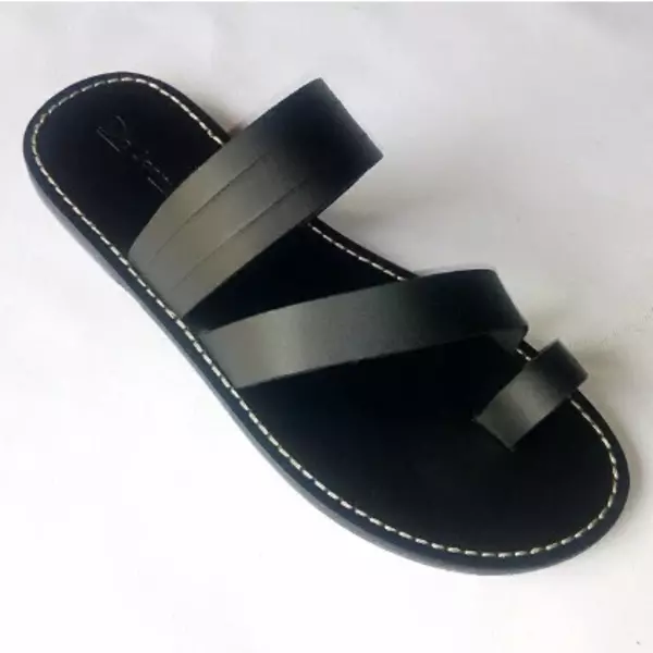 Open Toe Slippers With Stripes Black Leather